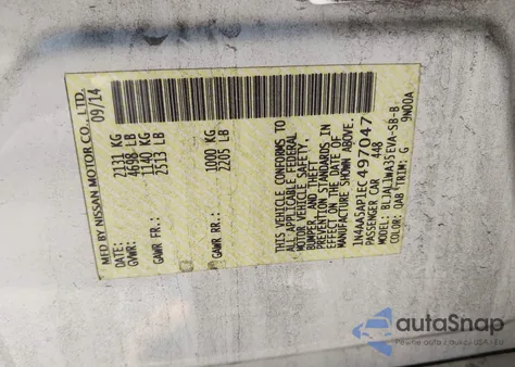 2014 Nissan Maxima 3.5 Sv from USA, damaged, VIN 1N4AA5AP1EC497047